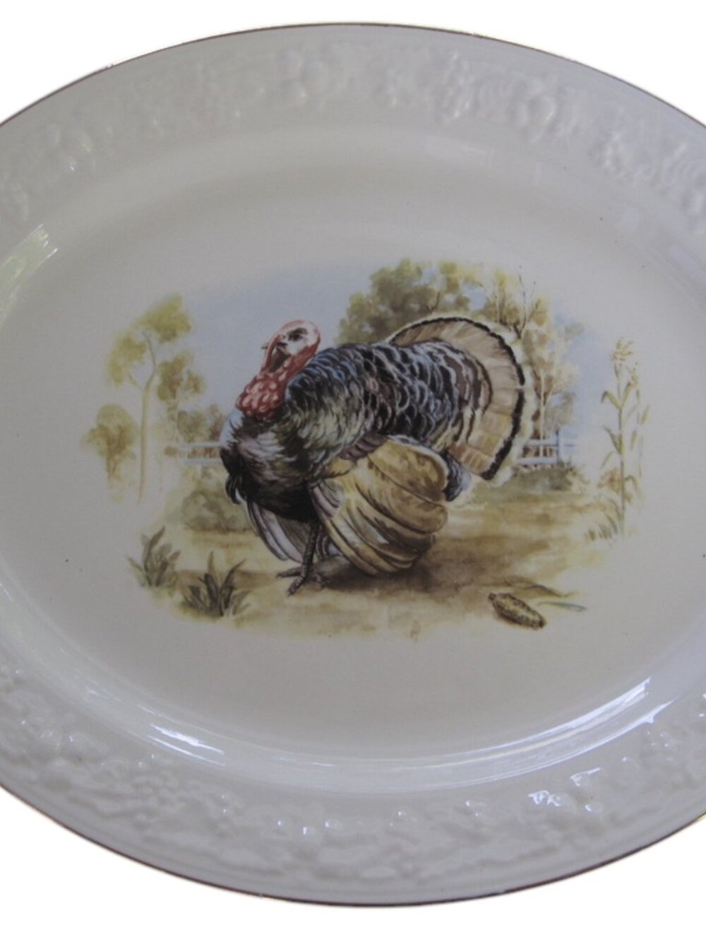 Vintage 60s Homer Laughlin Turkey Platter Gold Trim 14.5" Thanksgiving USA MADE